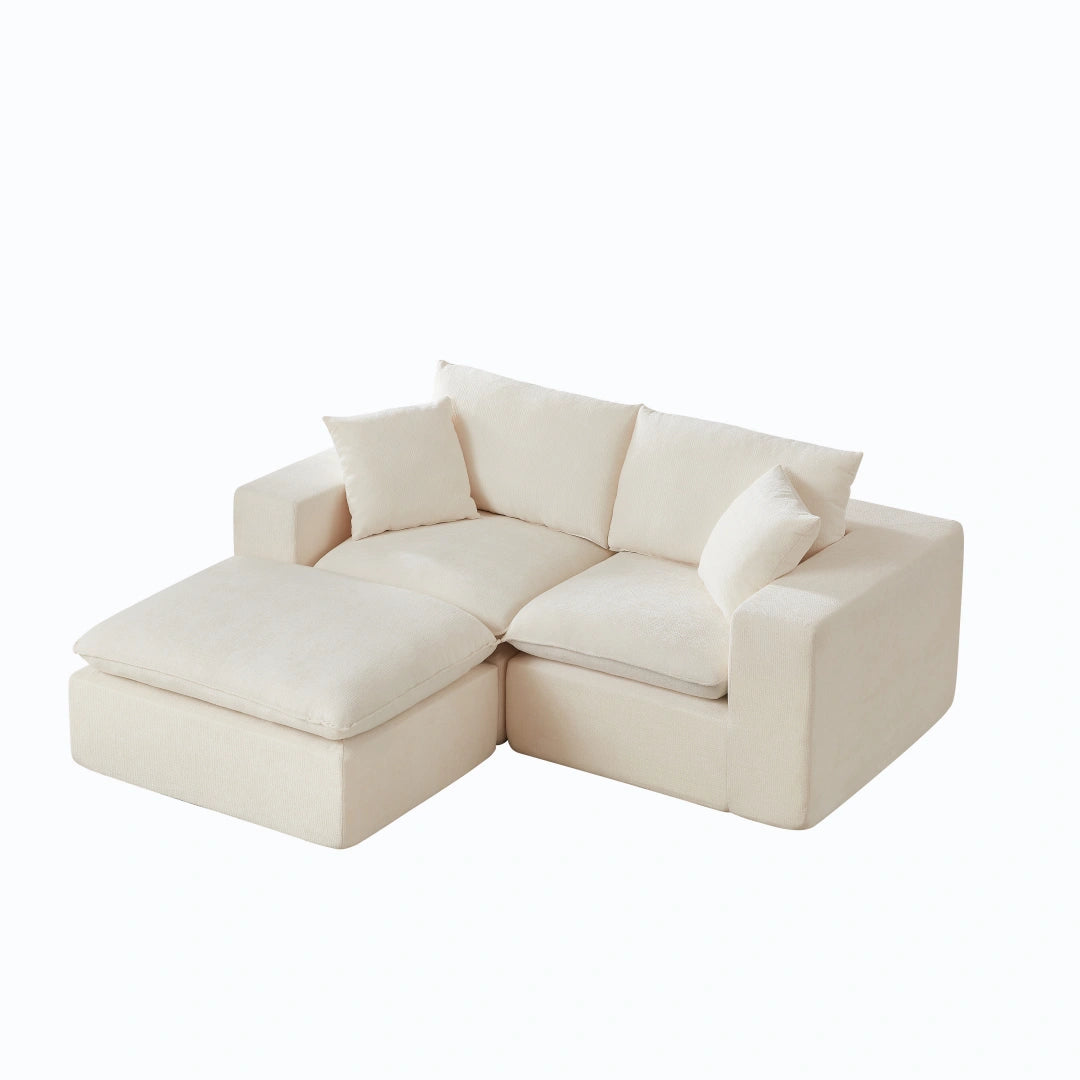 White 2 Seat and 1 Ottoman Modern Chenille Cloud Sofa #6120