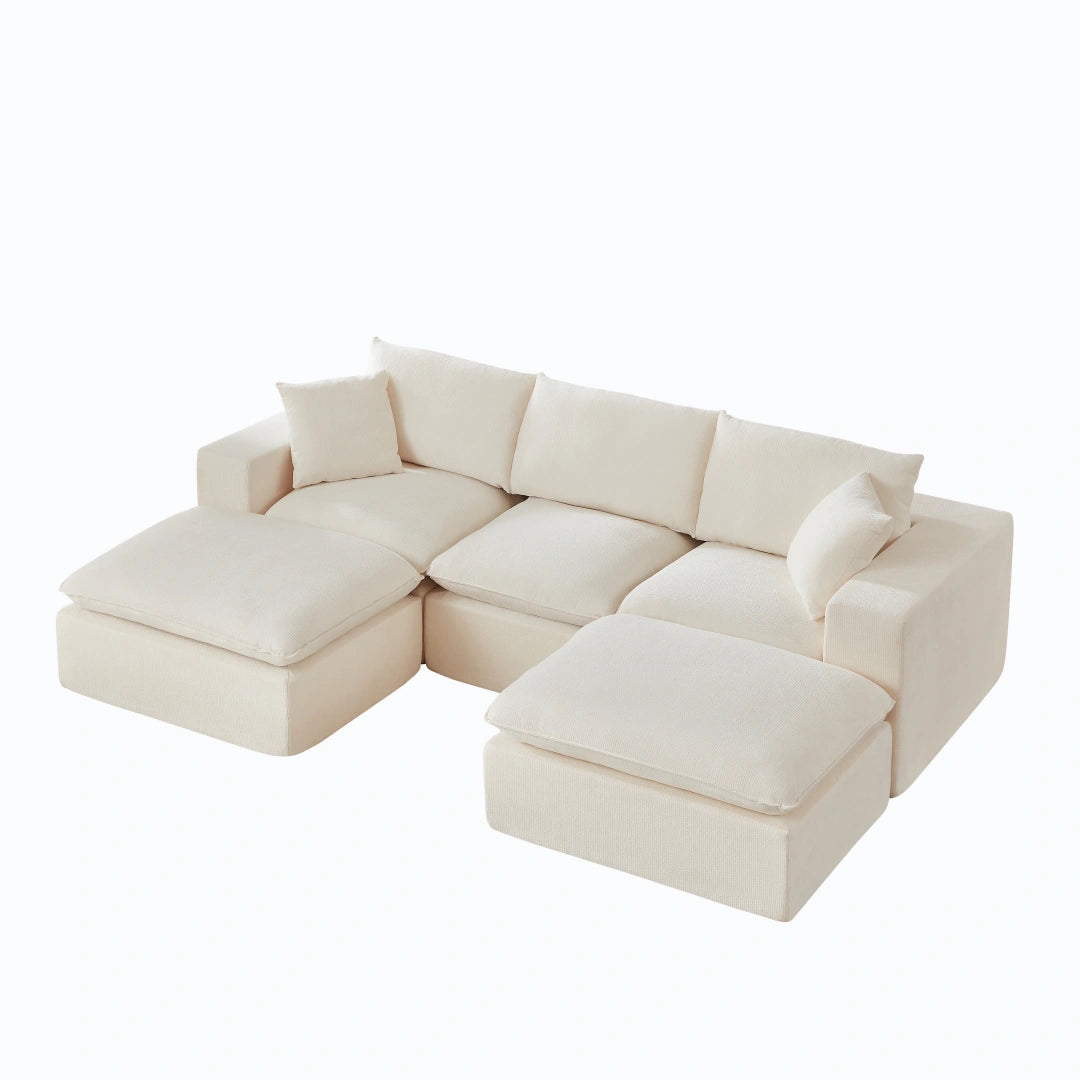 White 3 Seat and 2 Ottoman Modern Chenille Cloud Sofa #6120