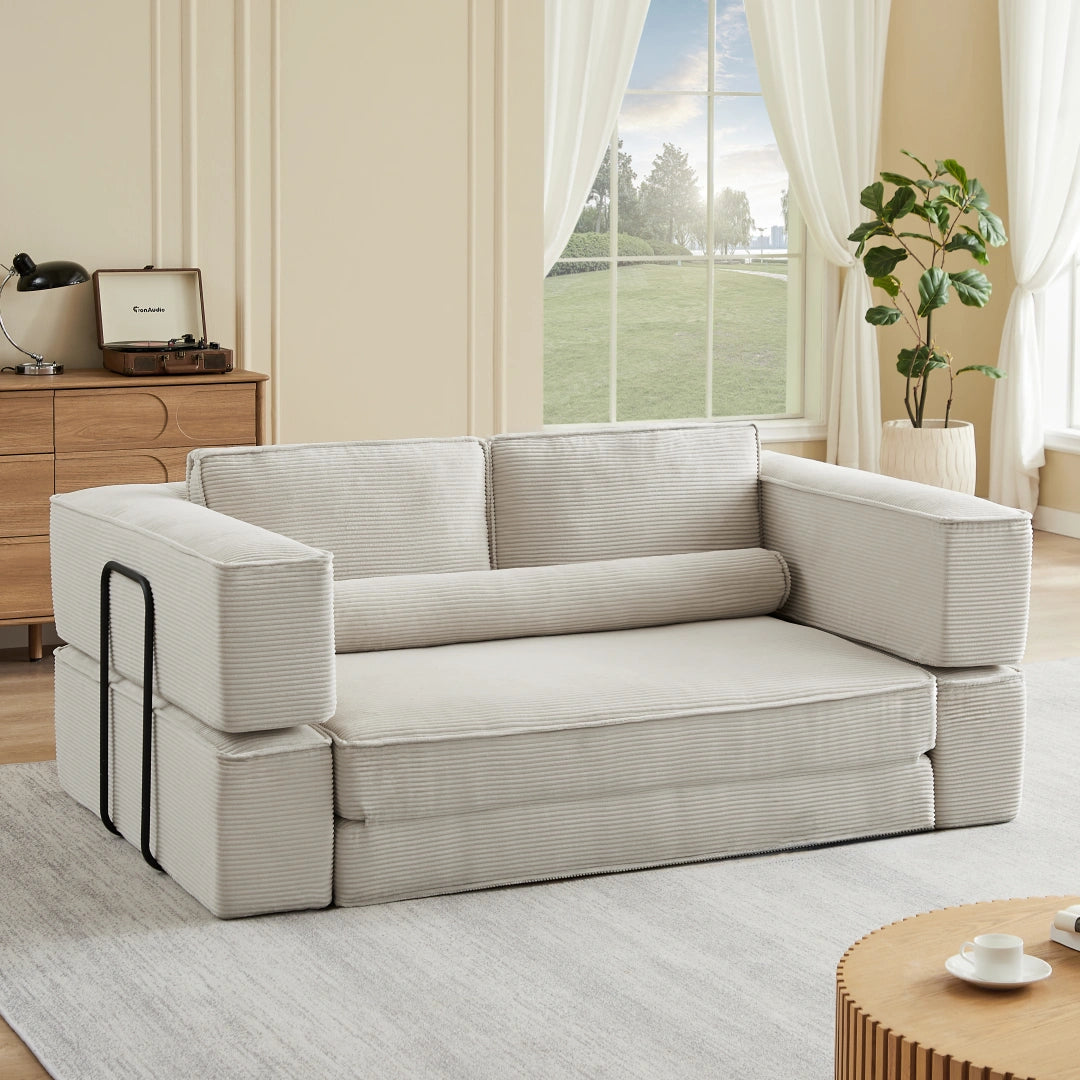 Khaki Large modern corduroy sofa can be freely combined #6082