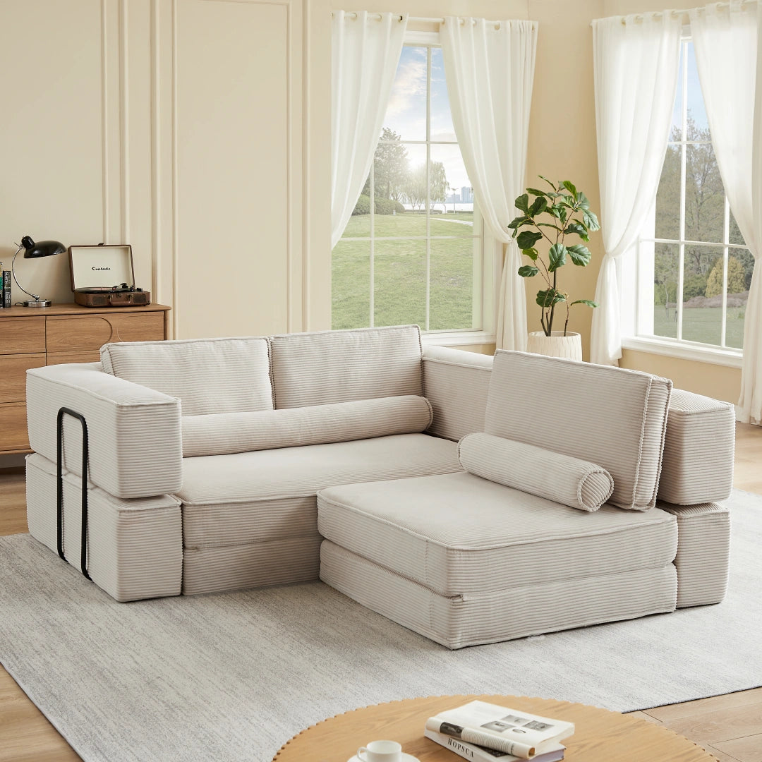 Khaki Large modern corduroy sofa can be freely combined #6082