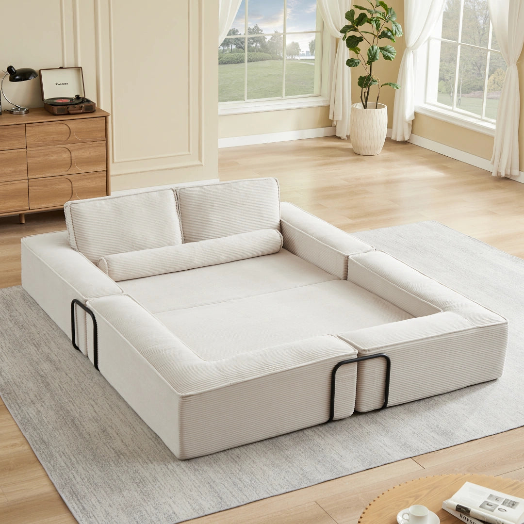 Khaki Large modern corduroy sofa can be freely combined #6082