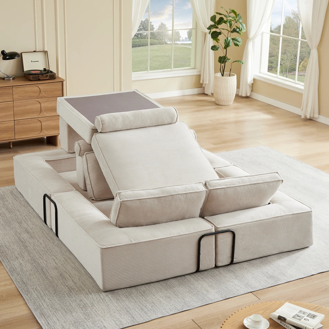 Khaki Large modern corduroy sofa can be freely combined #6082