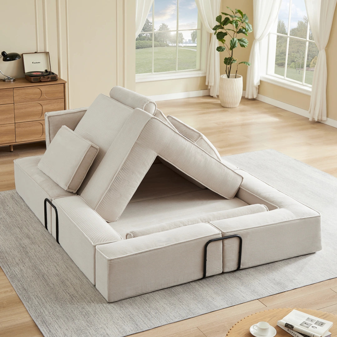 Khaki Large modern corduroy sofa can be freely combined #6082