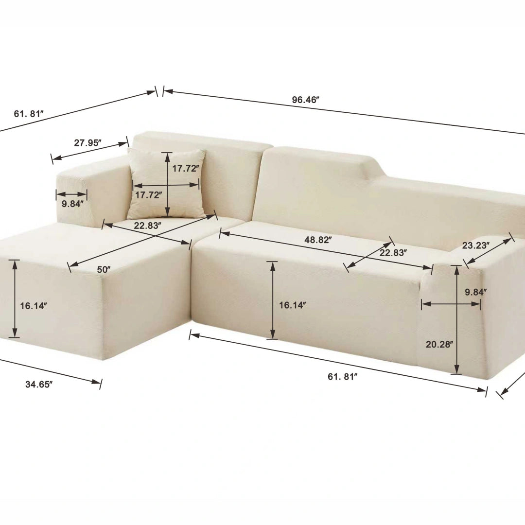 Beige left Modern minimalist L-shaped corduroy high back sofa #6100B