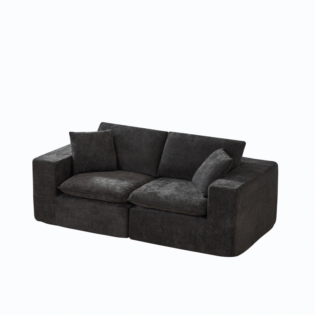 Black 2 Seat Modern Chenille Cloud Sofa #6120