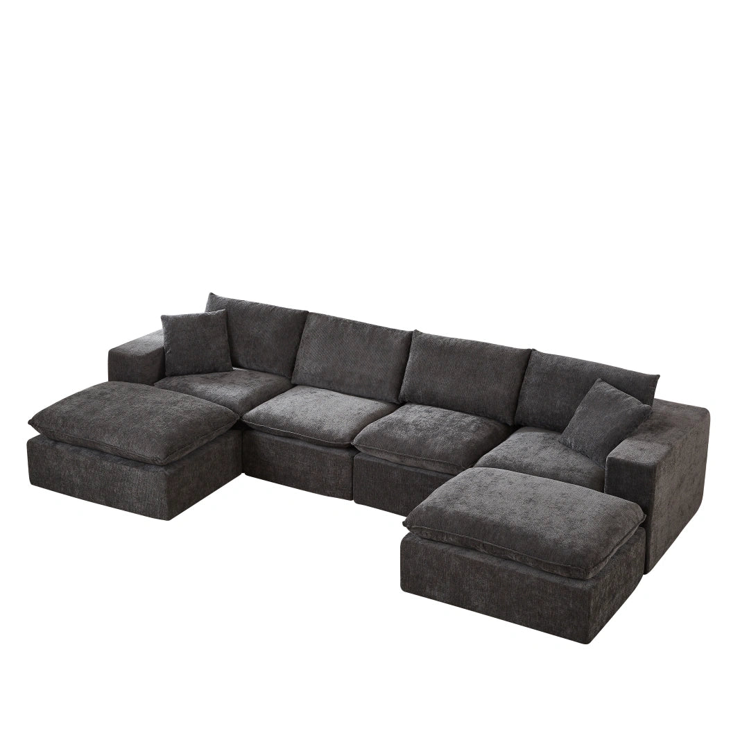 Dark Gray 4 Seat and 2 Ottoman Modern Chenille Cloud Sofa #6120
