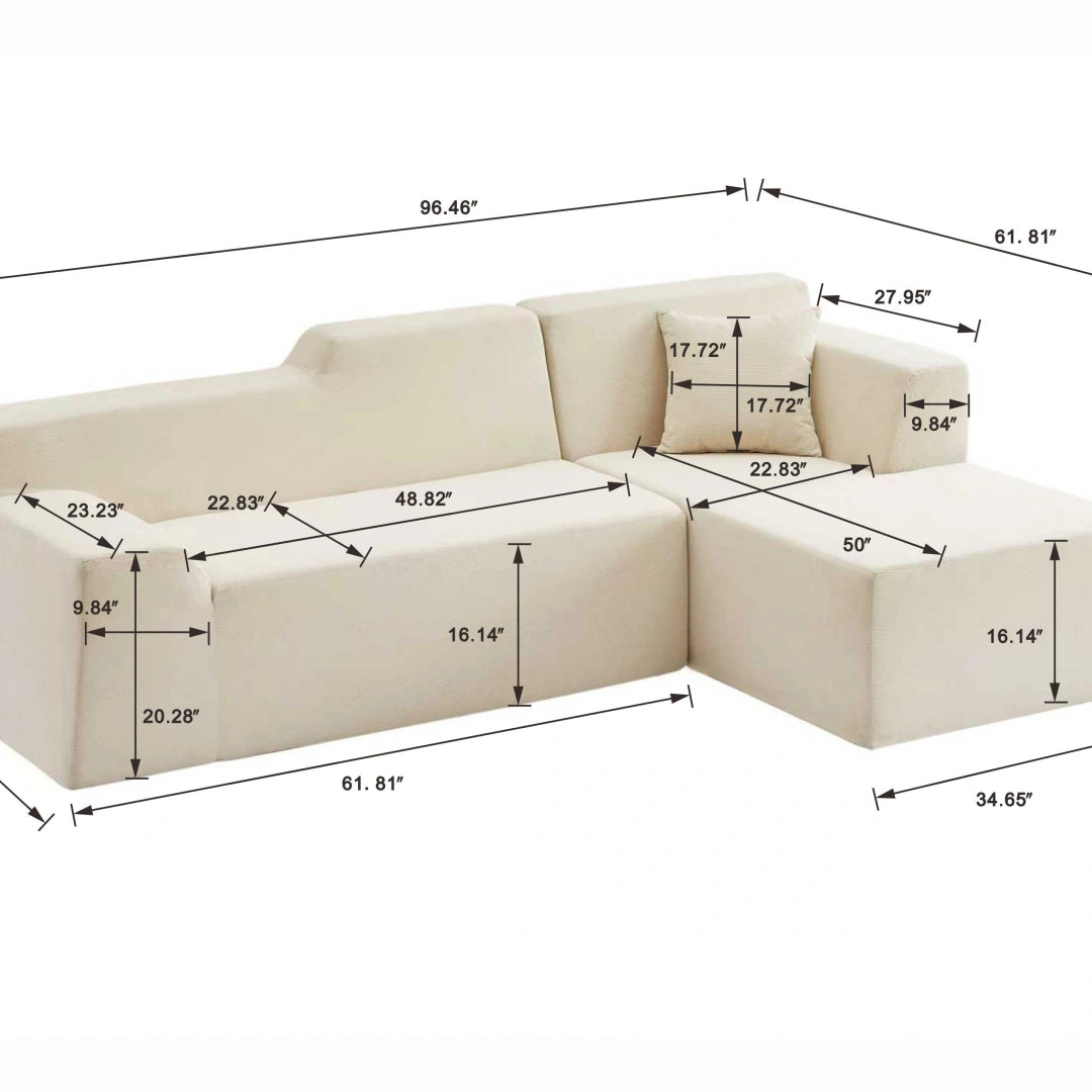 Dark Gray Right Modern minimalist L-shaped corduroy high back sofa #6100B