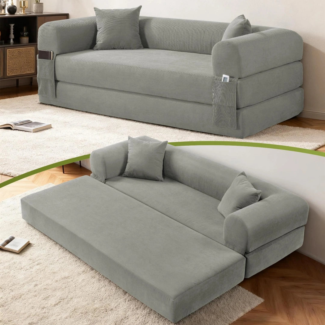 Light Gray Convertible Sofa Bed Couch 80 Inch Boneless Couches for Living Room #6115