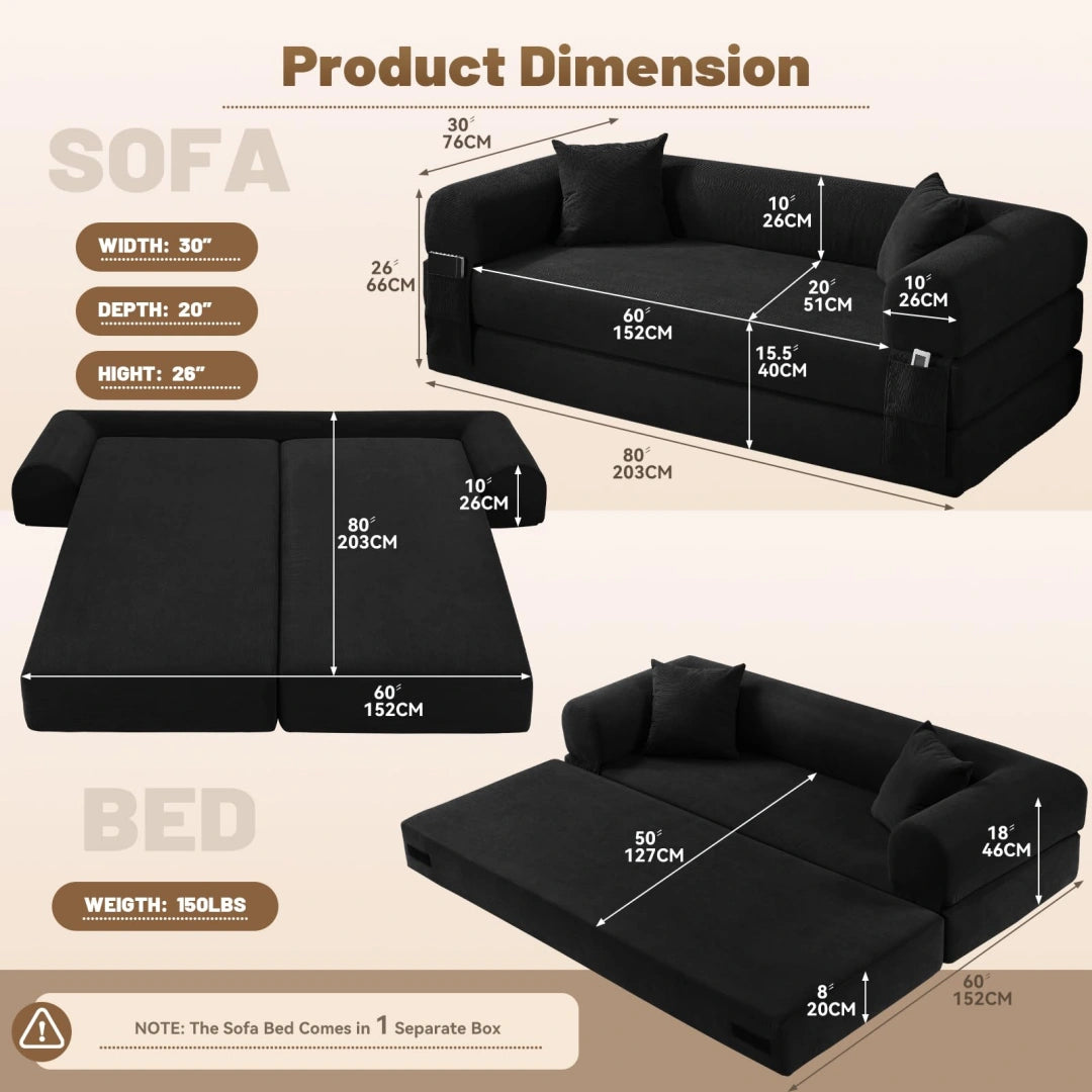 Dark Gray Convertible Sofa Bed Couch 80 Inch Boneless Couches for Living Room #6115