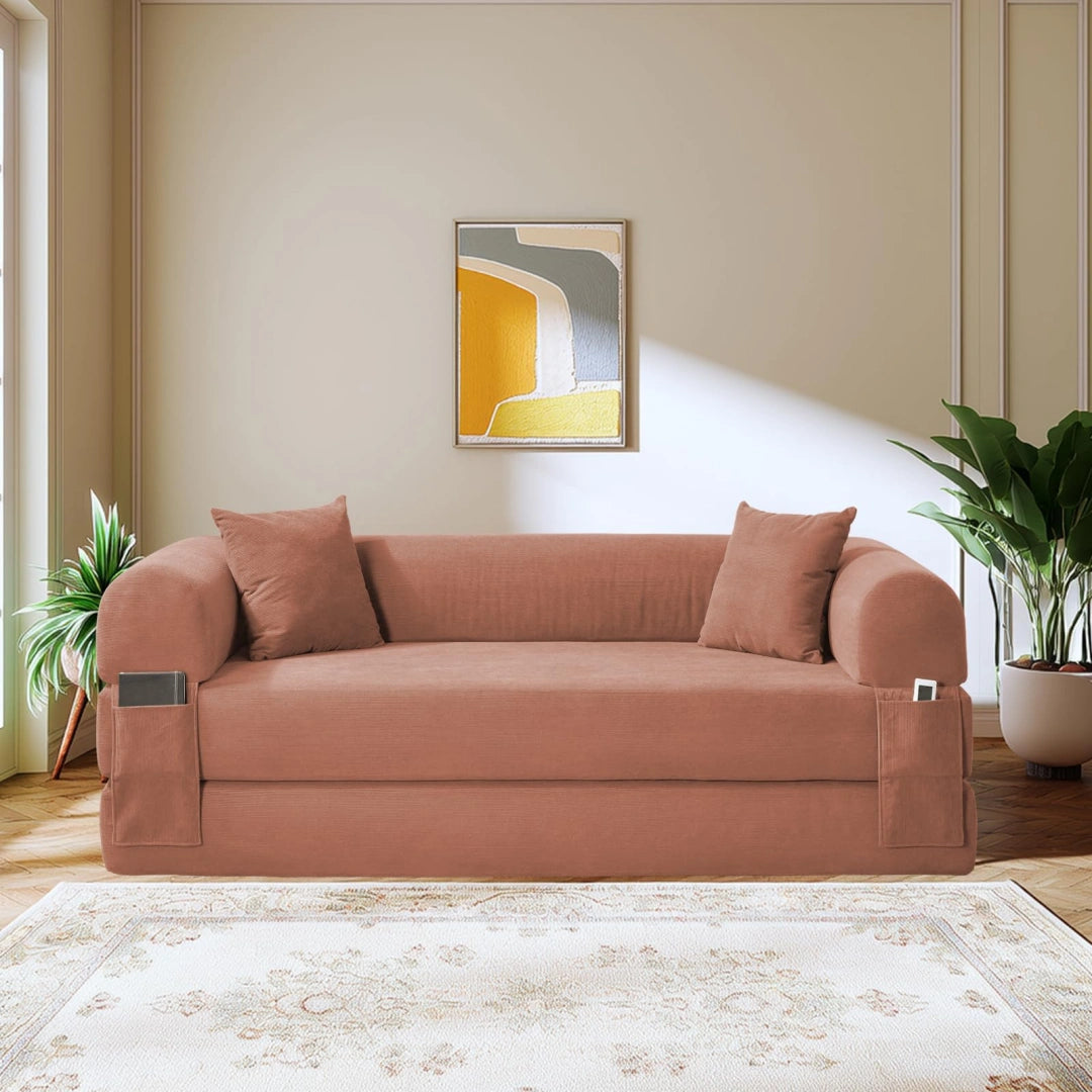 Pink Convertible Sofa Bed Couch 80 Inch Boneless Couches for Living Room #6115