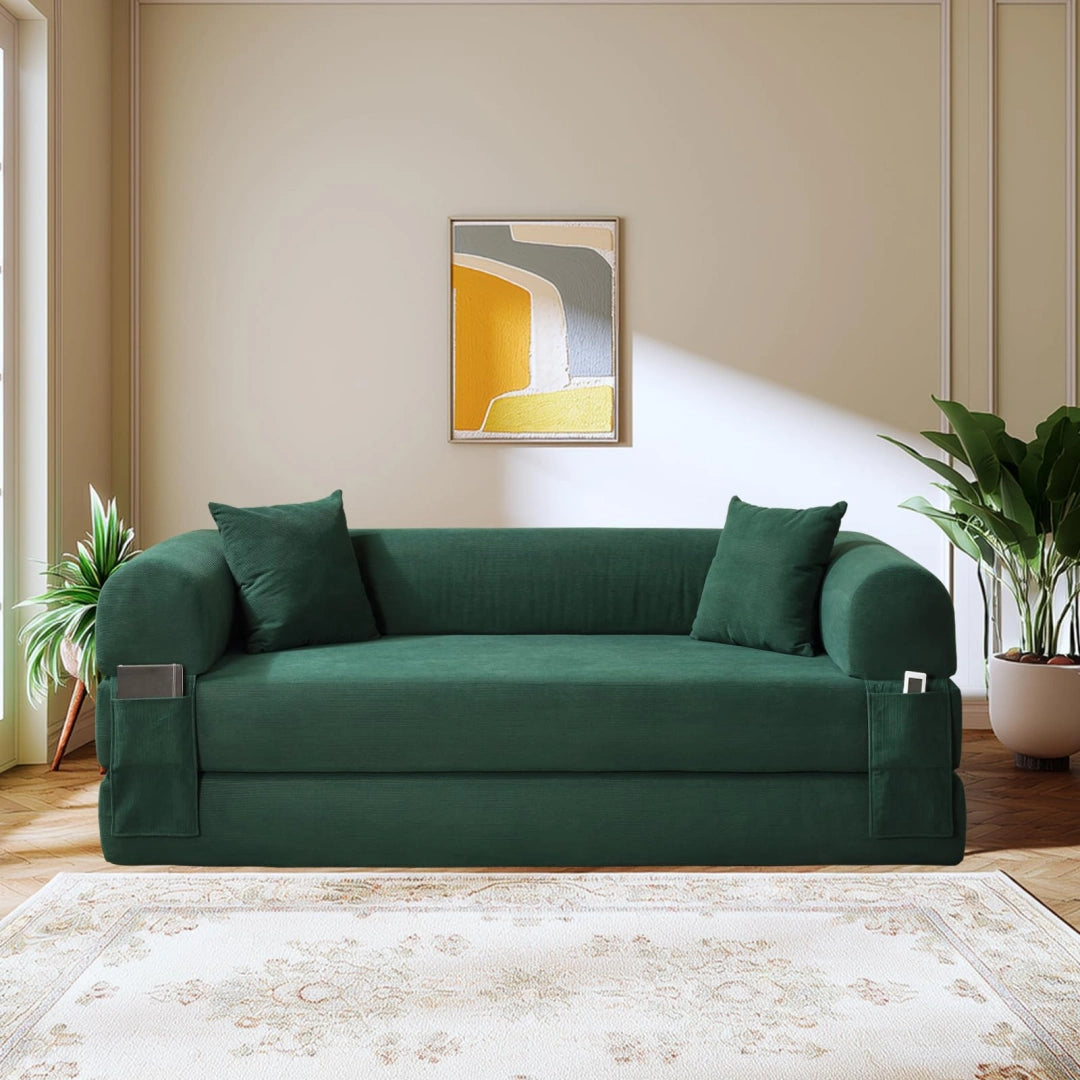 Dark Green Convertible Sofa Bed Couch 80 Inch Boneless Couches for Living Room #6115