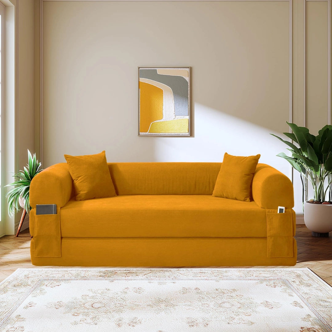 Yellow Convertible Sofa Bed Couch 80 Inch Boneless Couches for Living Room #6115