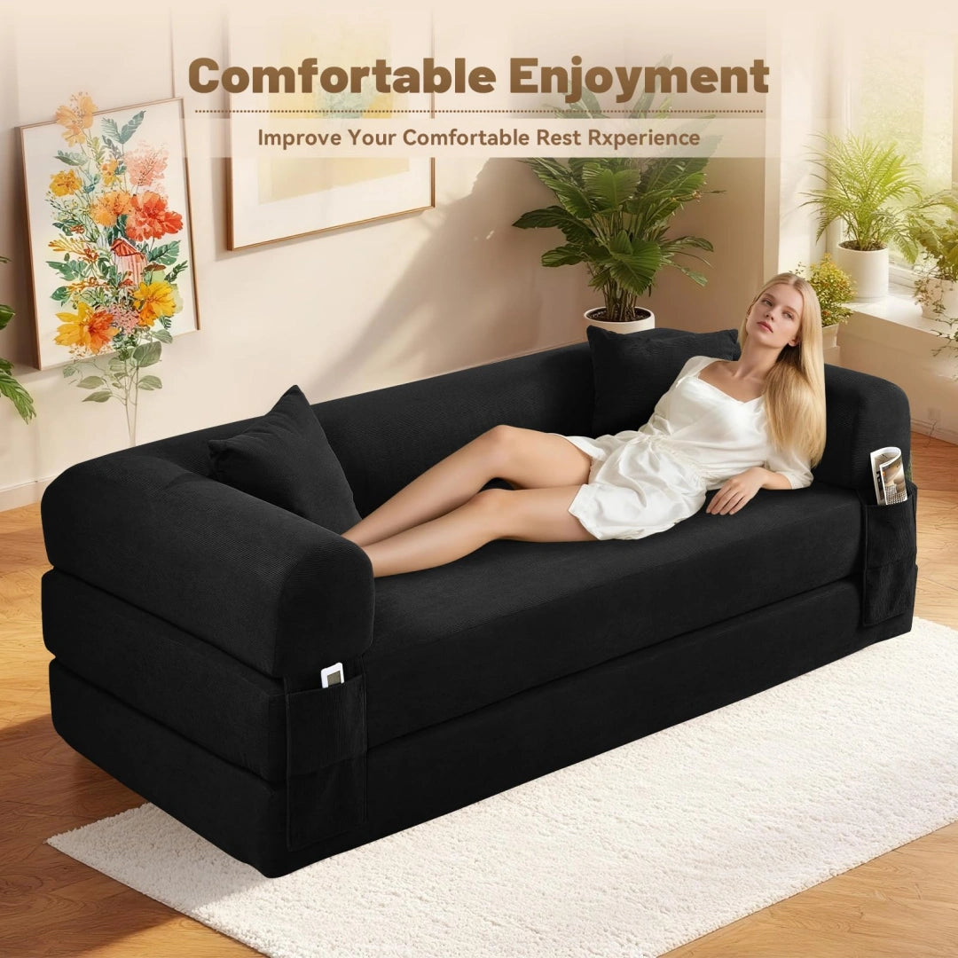 Dark Gray Convertible Sofa Bed Couch 80 Inch Boneless Couches for Living Room #6115