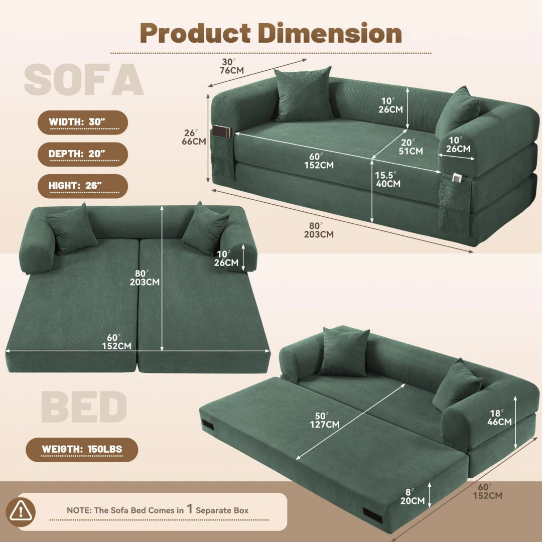 Light Green Convertible Sofa Bed Couch 80 Inch Boneless Couches for Living Room #6115