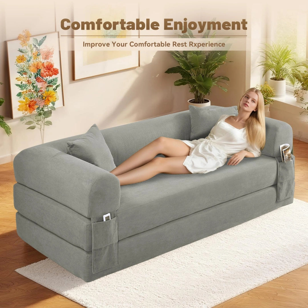 Light Gray Convertible Sofa Bed Couch 80 Inch Boneless Couches for Living Room #6115