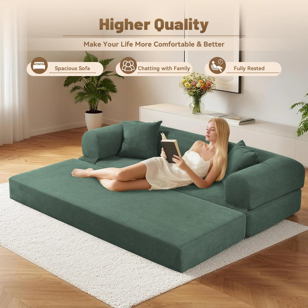 Light Green Convertible Sofa Bed Couch 80 Inch Boneless Couches for Living Room #6115
