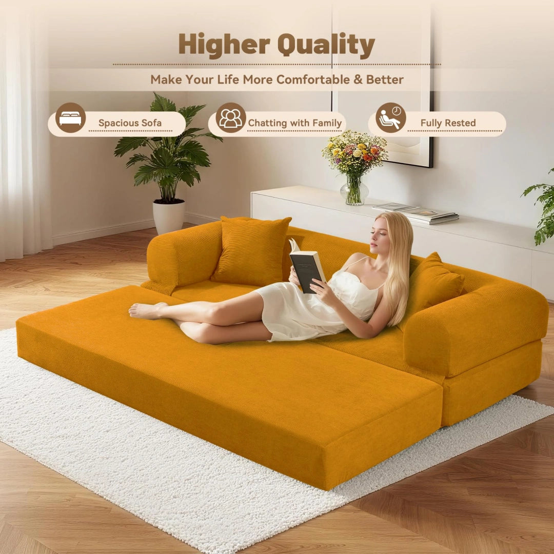Yellow Convertible Sofa Bed Couch 80 Inch Boneless Couches for Living Room #6115