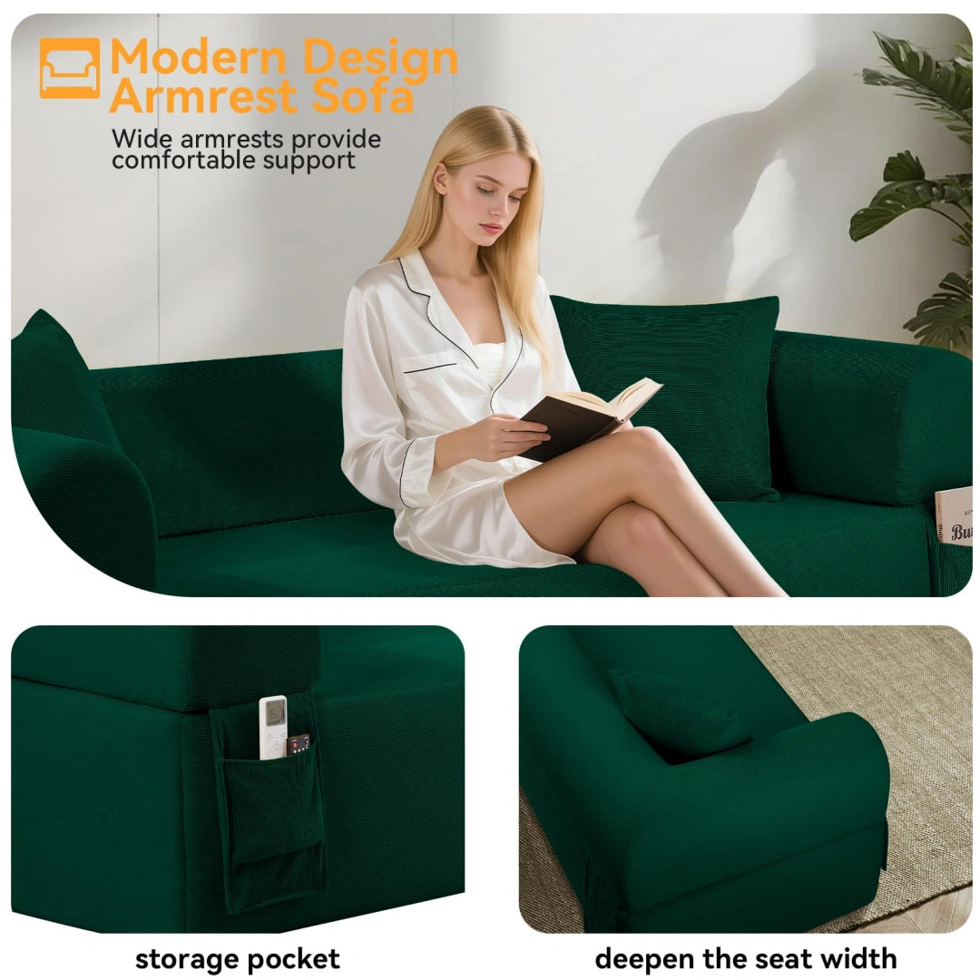 Green 3 Seater Sofa Boneless Couches #6118