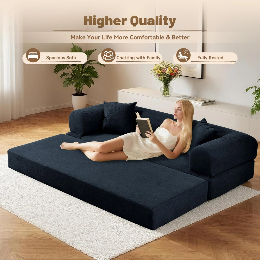 Dark Blue Convertible Sofa Bed Couch 80 Inch Boneless Couches for Living Room #6115