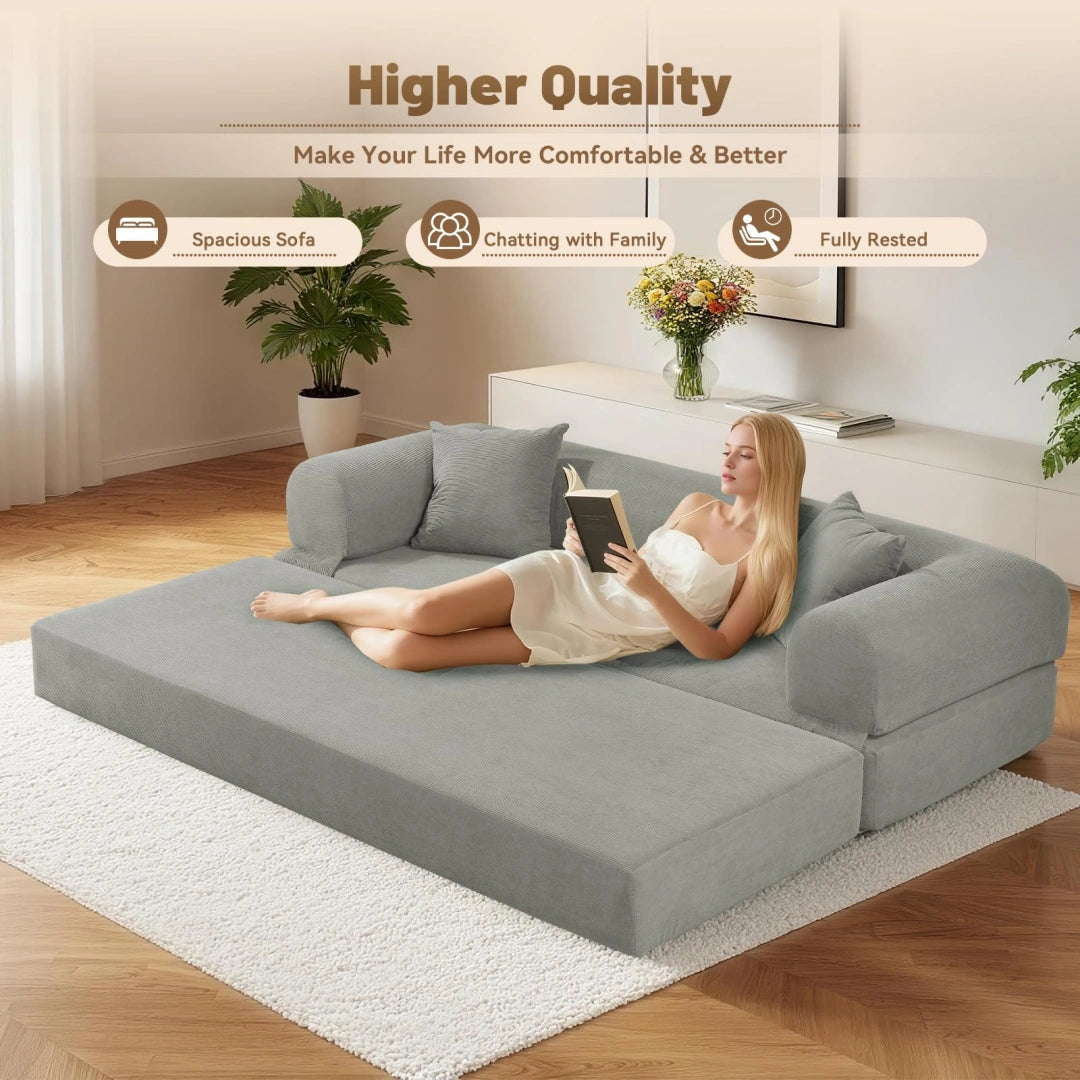 Light Gray Convertible Sofa Bed Couch 80 Inch Boneless Couches for Living Room #6115