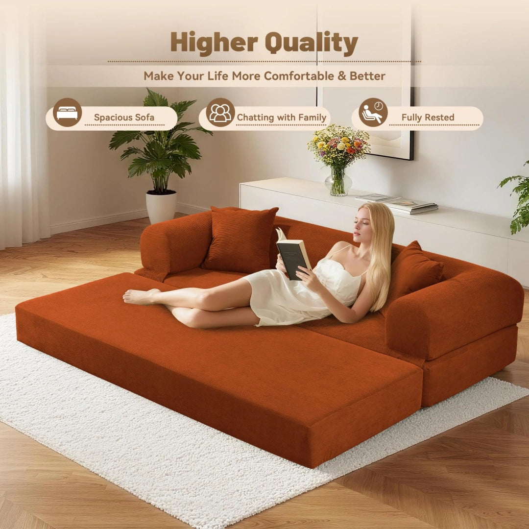 Orange Convertible Sofa Bed Couch 80 Inch Boneless Couches for Living Room #6115