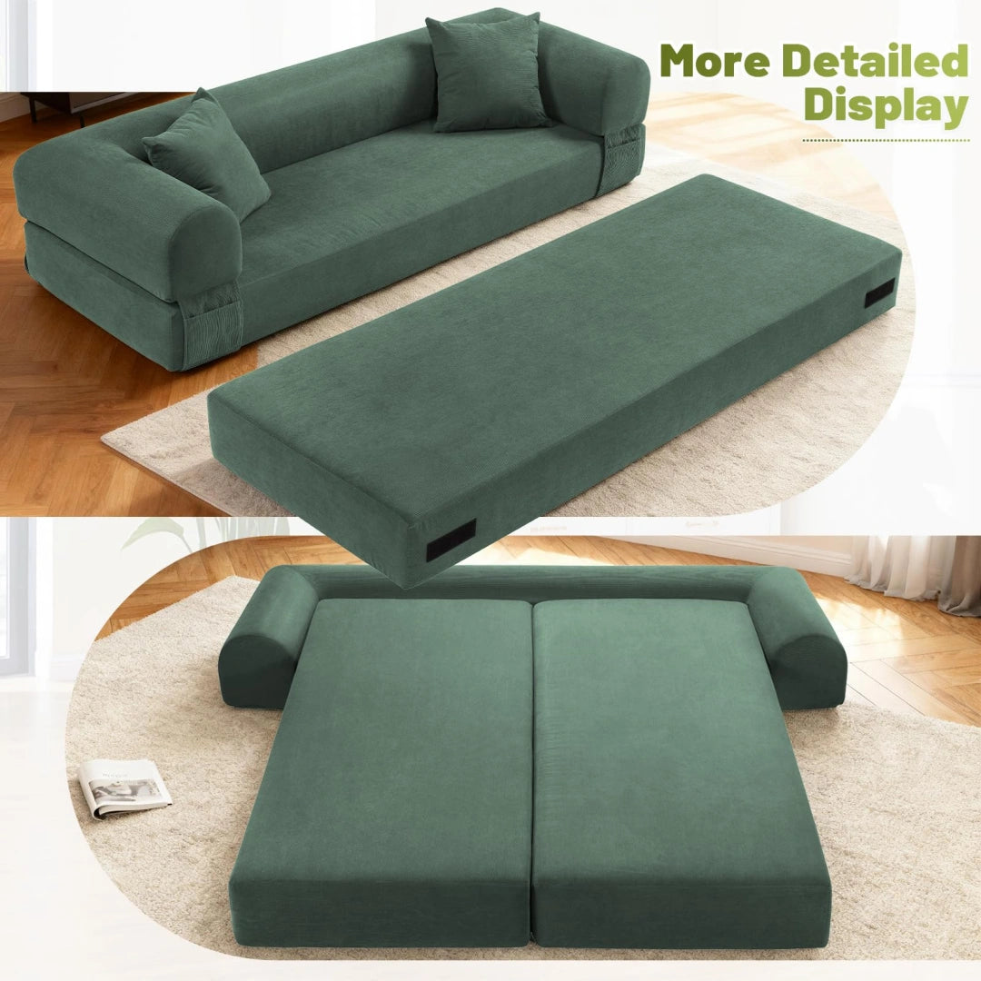 Light Green Convertible Sofa Bed Couch 80 Inch Boneless Couches for Living Room #6115