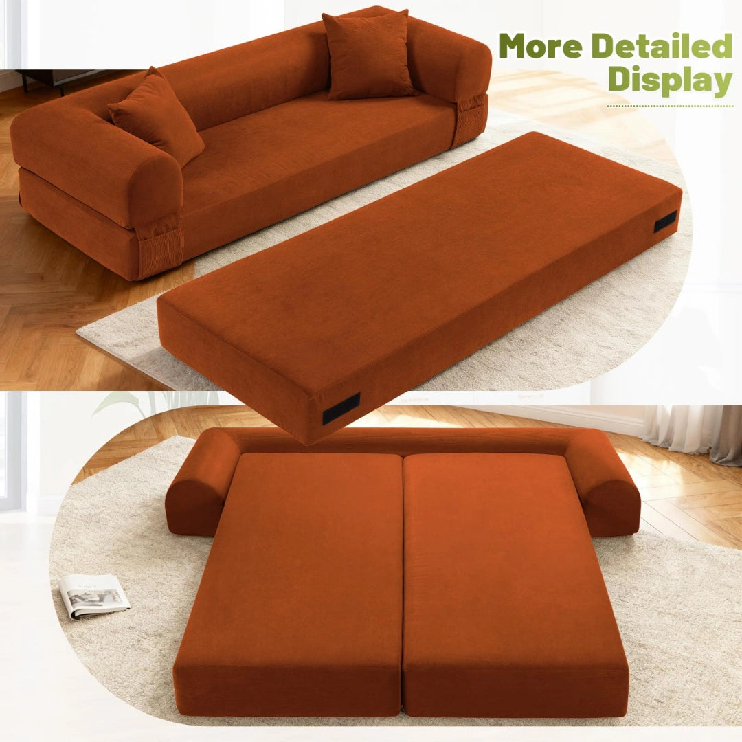 Orange Convertible Sofa Bed Couch 80 Inch Boneless Couches for Living Room #6115