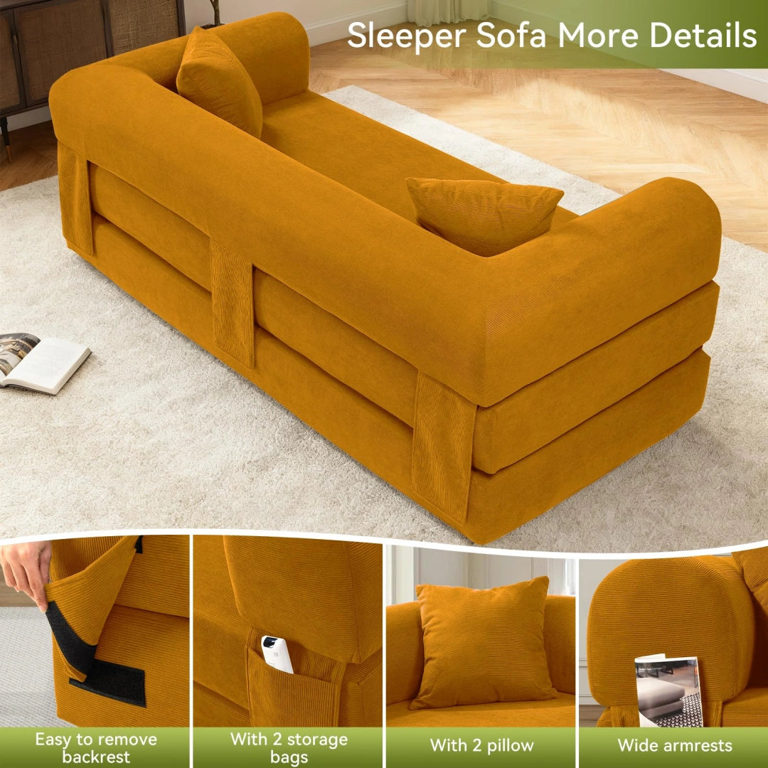 Yellow Convertible Sofa Bed Couch 80 Inch Boneless Couches for Living Room #6115