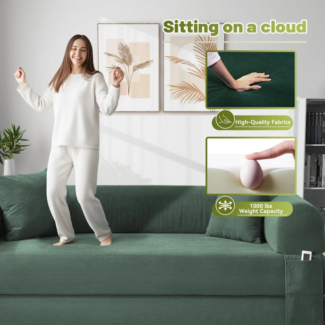 Light Green Convertible Sofa Bed Couch 80 Inch Boneless Couches for Living Room #6115