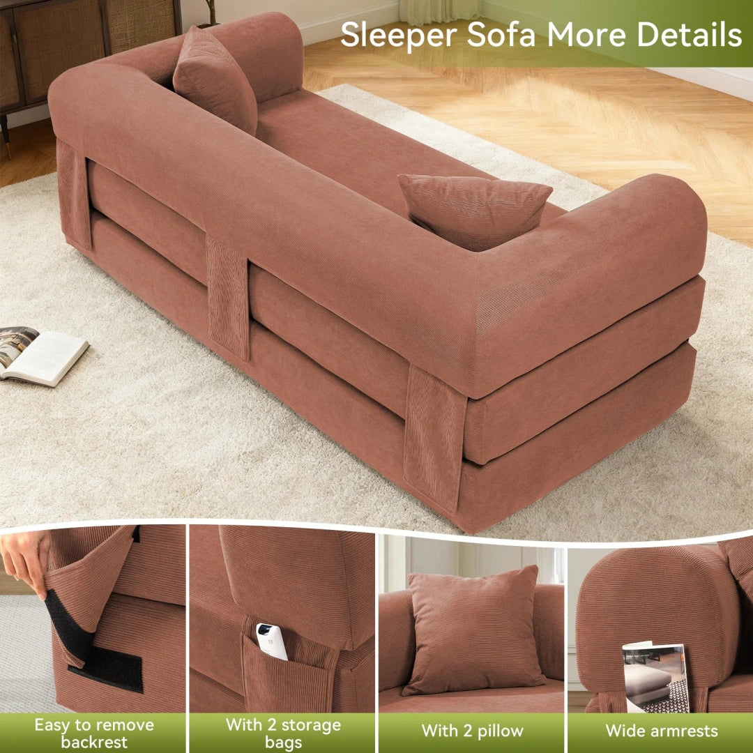 Pink Convertible Sofa Bed Couch 80 Inch Boneless Couches for Living Room #6115