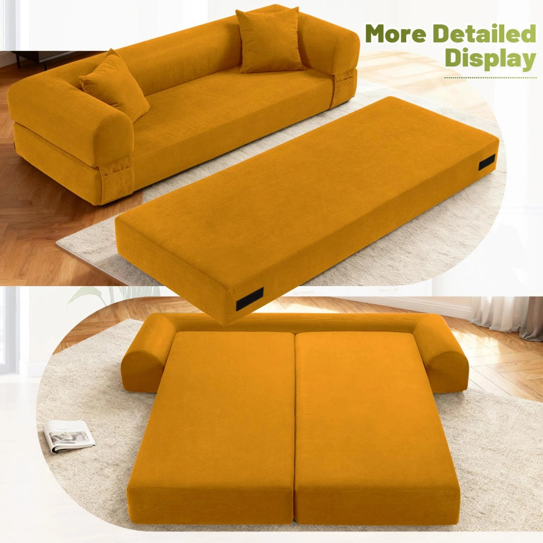 Yellow Convertible Sofa Bed Couch 80 Inch Boneless Couches for Living Room #6115