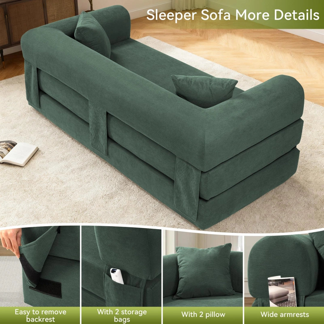 Light Green Convertible Sofa Bed Couch 80 Inch Boneless Couches for Living Room #6115