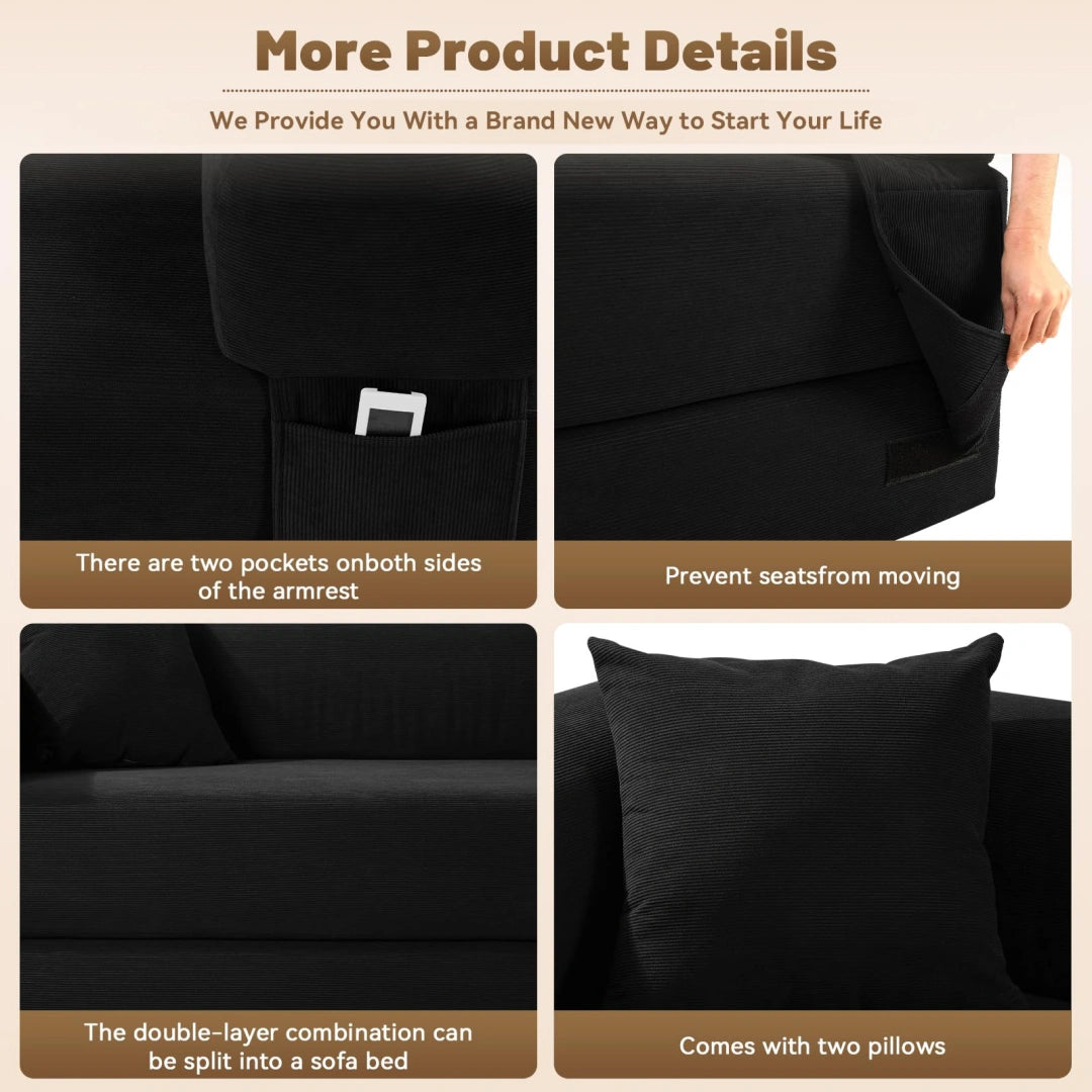 Dark Gray Convertible Sofa Bed Couch 80 Inch Boneless Couches for Living Room #6115