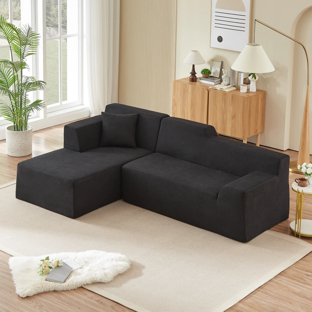 Black left Modern minimalist L-shaped corduroy high back sofa #6100B