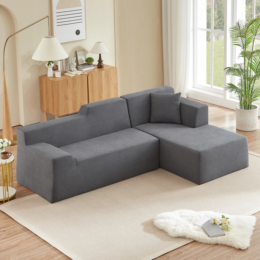 Dark Gray Right Modern minimalist L-shaped corduroy high back sofa #6100B