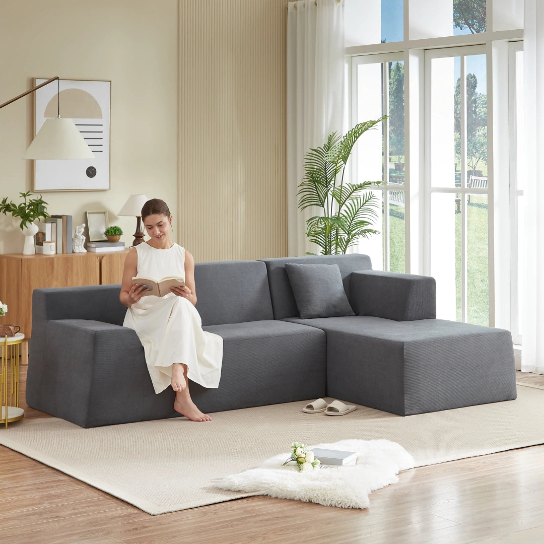 Dark Gray Right Modern minimalist L-shaped corduroy high back sofa #6100B