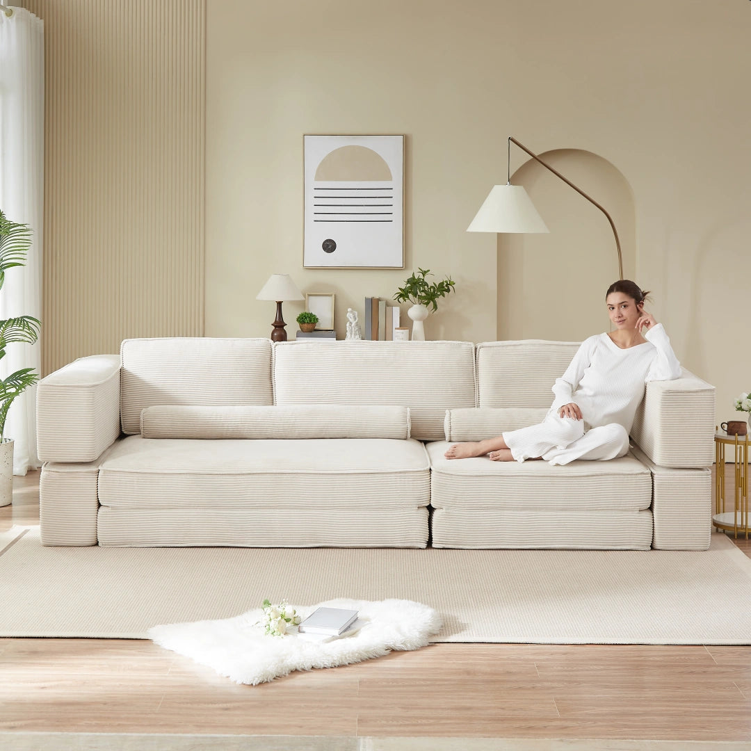 Khaki Large modern corduroy sofa can be freely combined #6082