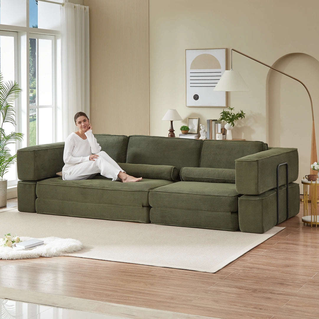 Army Green Large modern corduroy sofa can be freely combined #6082