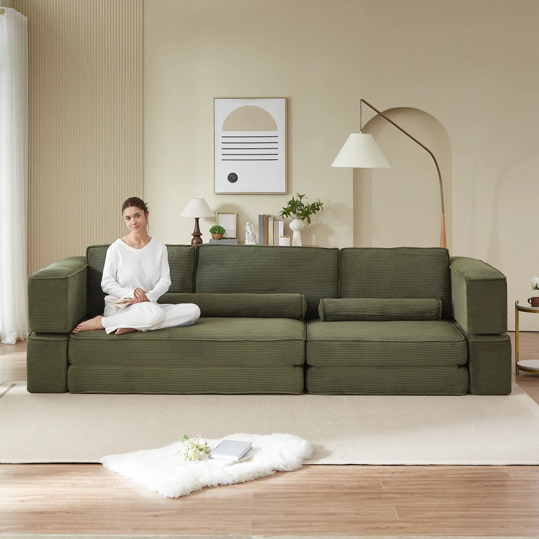 Army Green Large modern corduroy sofa can be freely combined #6082