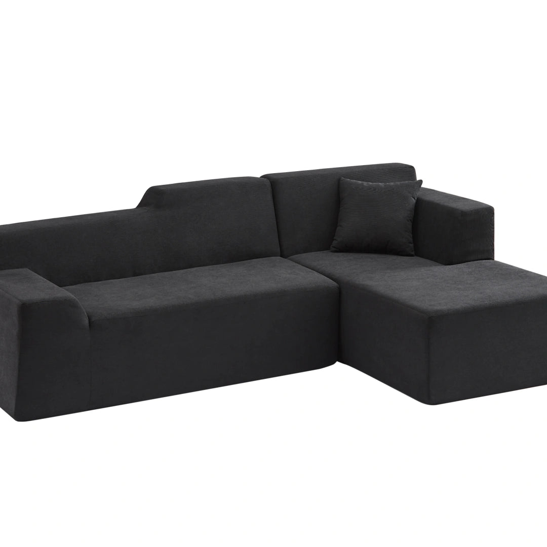 Black Right Modern minimalist L-shaped corduroy high back sofa #6100B