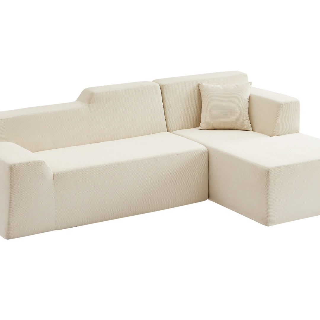 White Right Modern minimalist L-shaped corduroy high back sofa #6100B