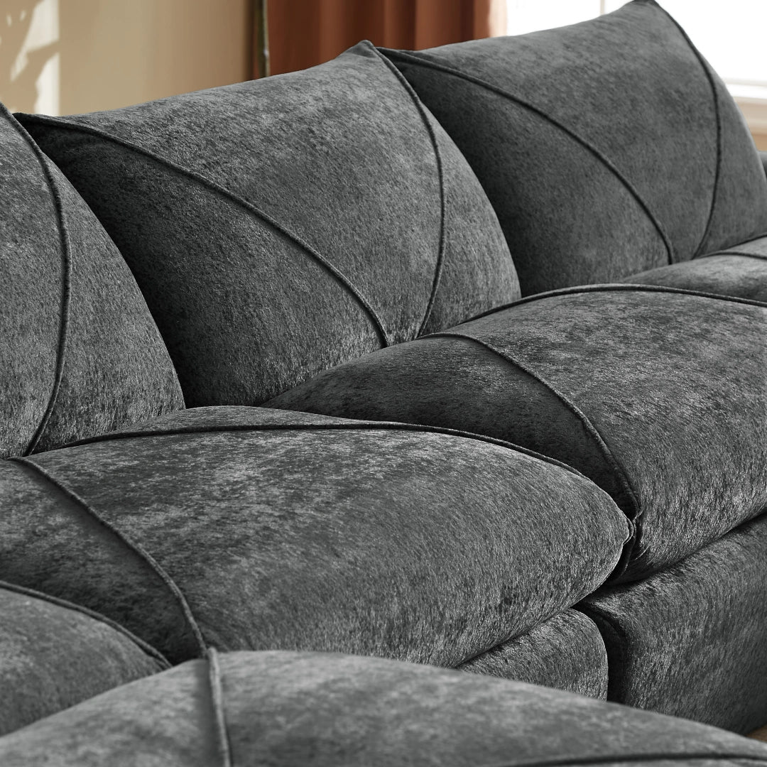 Dark Gray 4 Seat and 2 Ottoman Modern minimalist chenille combination sofa #6159