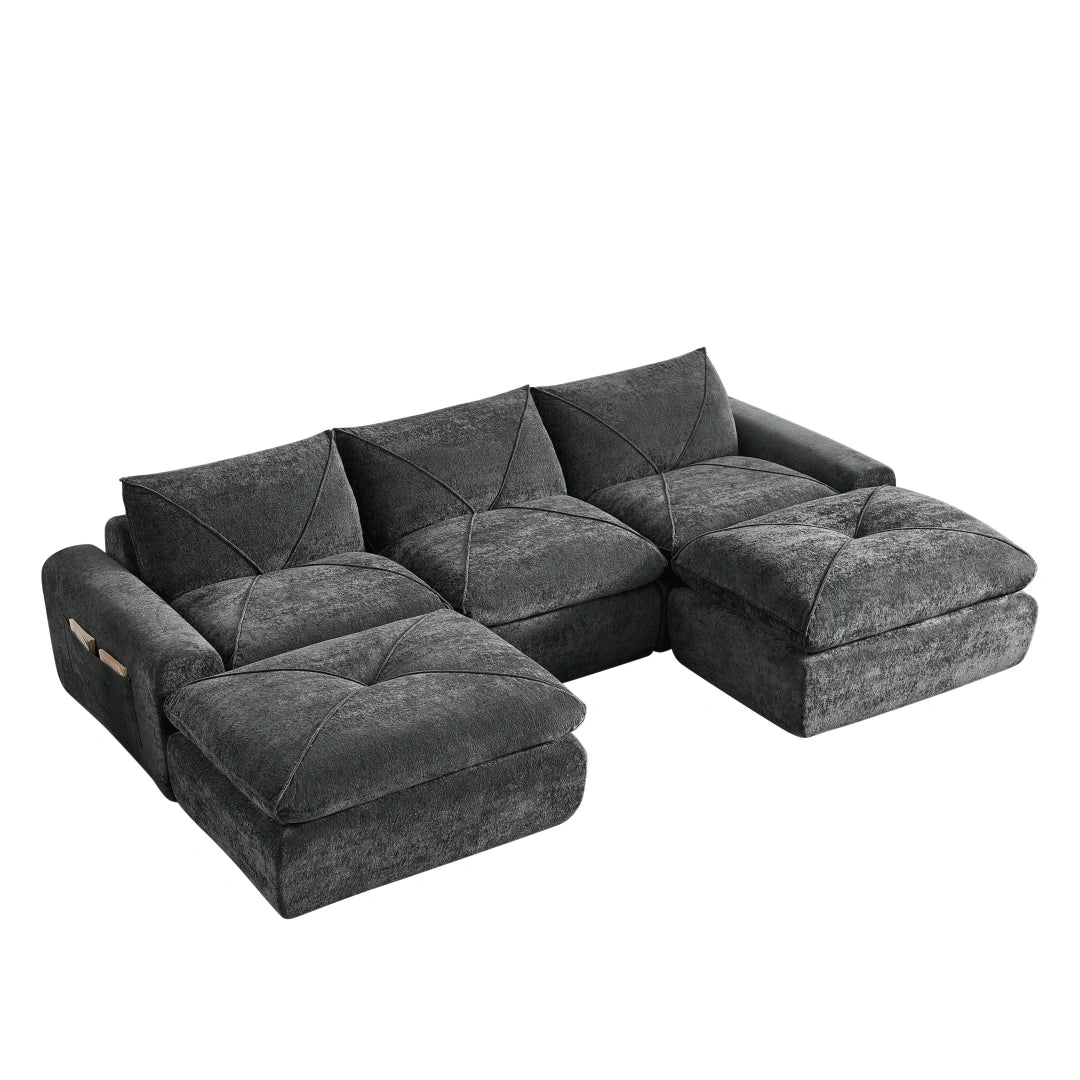 Dark Gray 3 Seat and 2 Ottoman Modern minimalist chenille combination sofa #6159