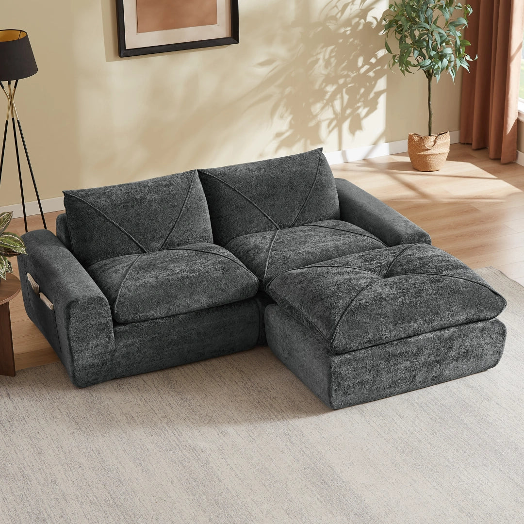 Dark Gray 2 Seat and 1 Ottoman Modern minimalist chenille combination sofa #6159