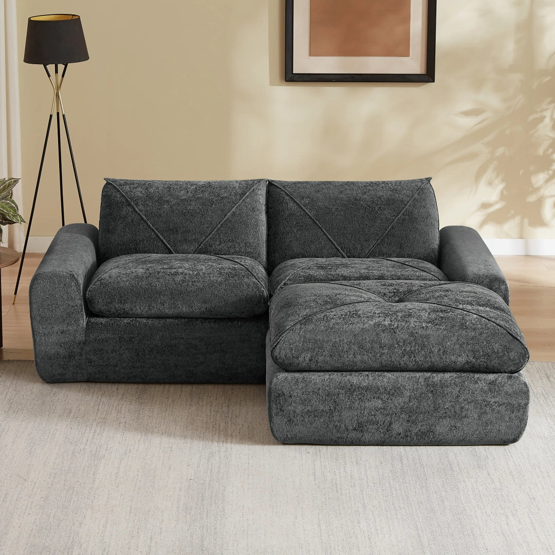 Dark Gray 2 Seat and 1 Ottoman Modern minimalist chenille combination sofa #6159