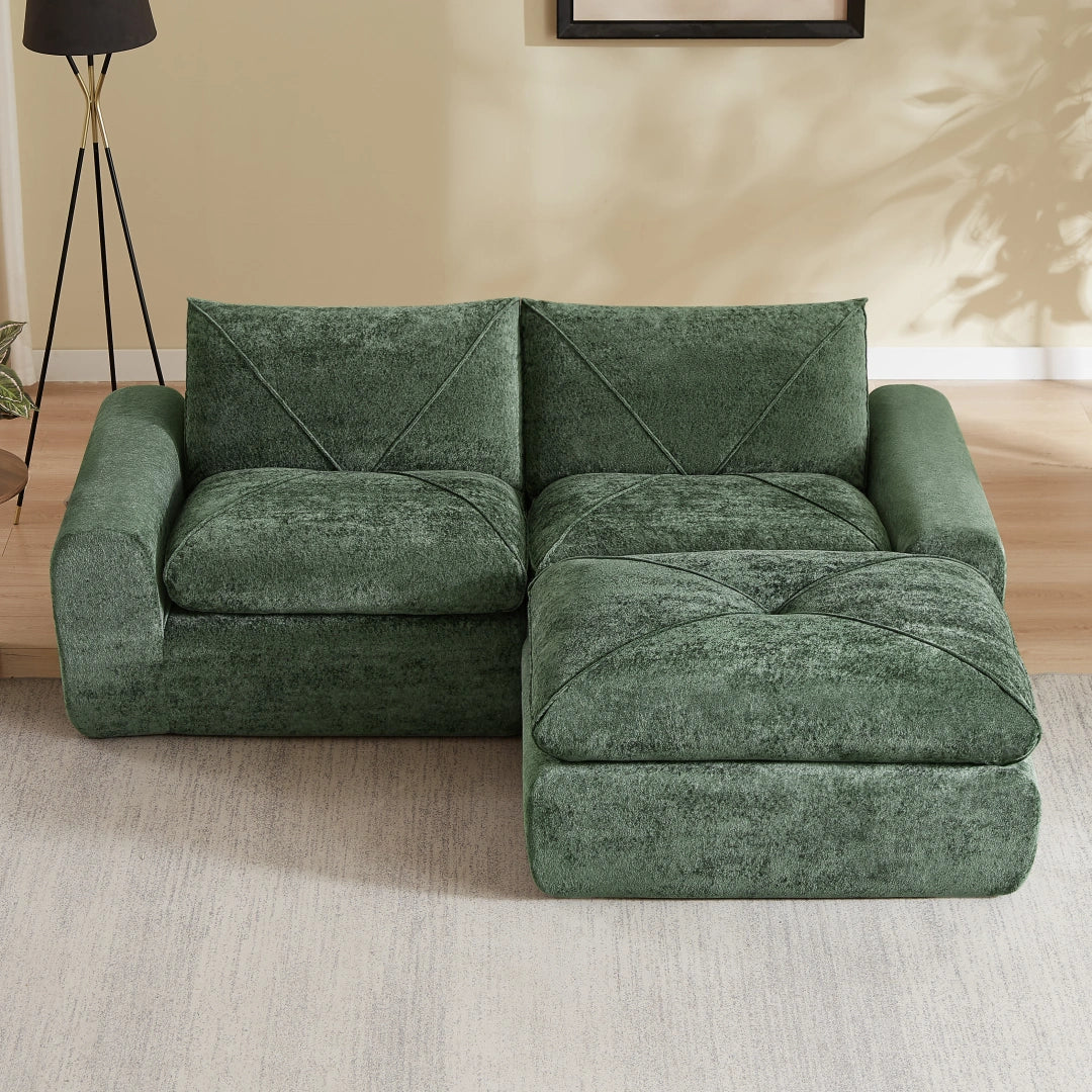 Green 2 Seat and 1 Ottoman Modern minimalist chenille combination sofa #6159