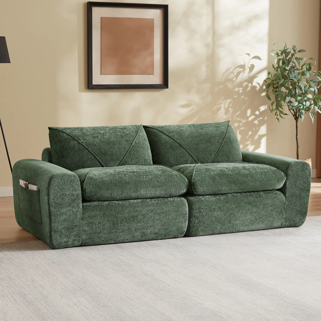 Green 2 Seat Modern minimalist chenille combination sofa #6159