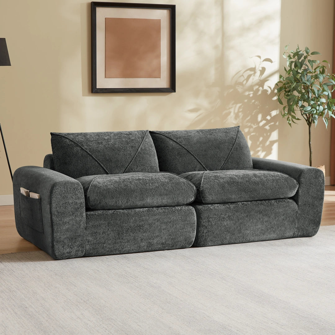 Dark Gray 2 Seat Modern minimalist chenille combination sofa #6159