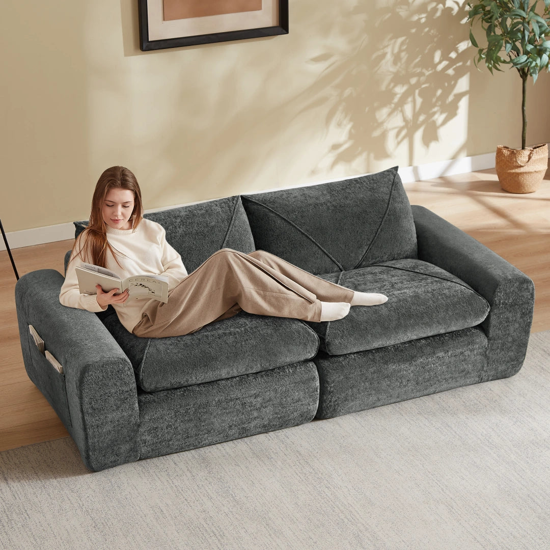 Dark Gray 2 Seat Modern minimalist chenille combination sofa #6159