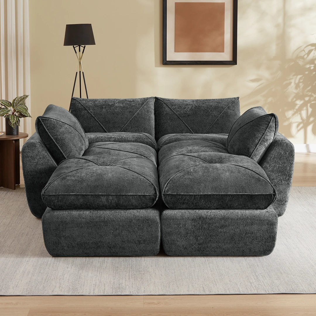 Dark Gray 4 Seat and 2 Ottoman Modern minimalist chenille combination sofa #6159